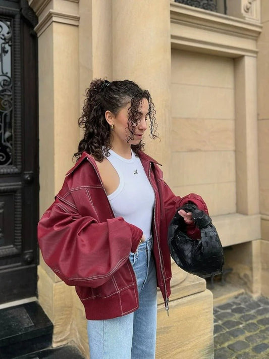 WW | Kunstleder Bomberjacke - Lockere Passform - Veganes Leder - Streetwear-Essential
