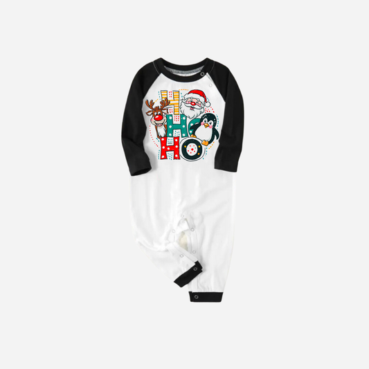 WW | Black Raglan Top Green Plaid Christmas Pajama Set with "HO HO HO" Print