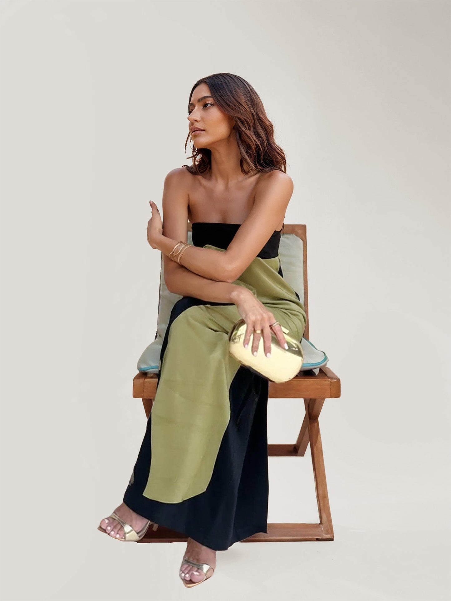 Off-the-shoulder long dress with abstract floral pattern