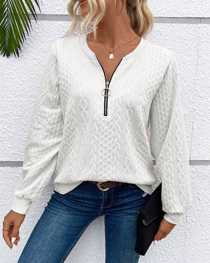 WW | Lässiges Einfarbiges Sweatshirt mit Langen Ärmeln und Reißverschluss