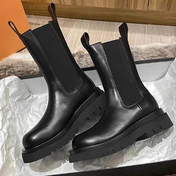 WW | Stiefel Leder Mid Calf Haltbare Sohle Bequeme Passform