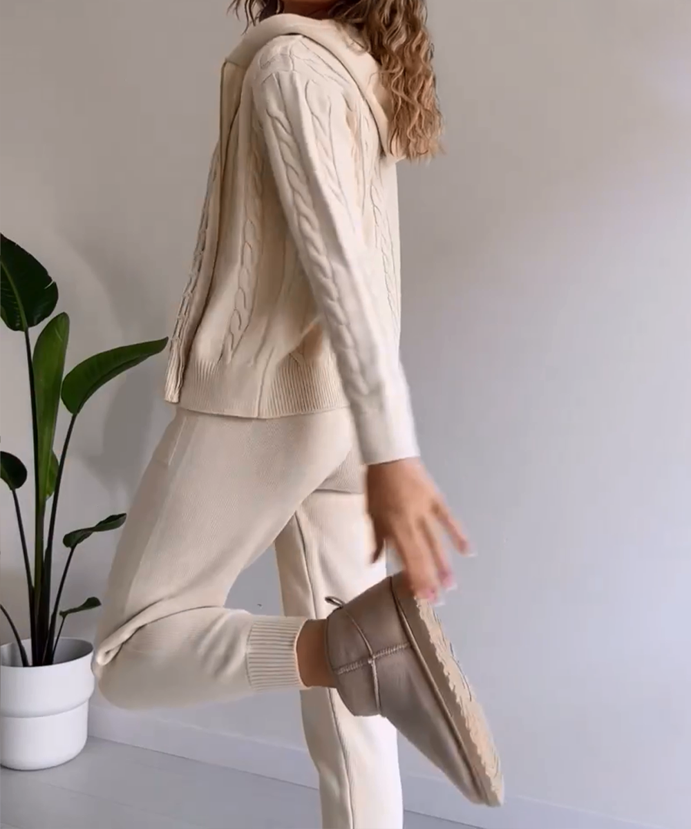 WW | teilige gestrickte Lounge-Set - trendiger Hoodie und Jogginganzug für Damen