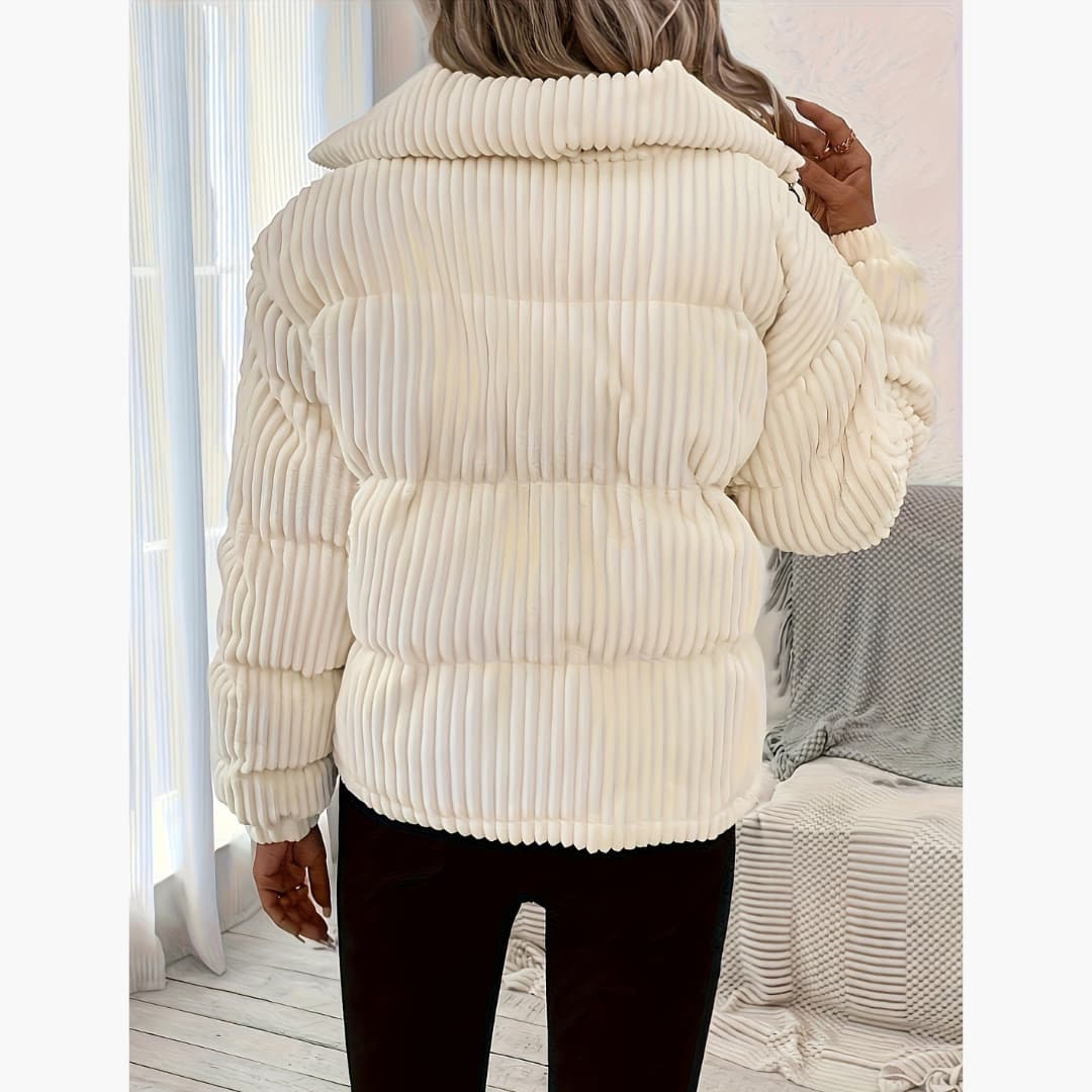 WW | Damen Ribbed Daunenjacke mit Reißverschluss Thermische Langarmjacke