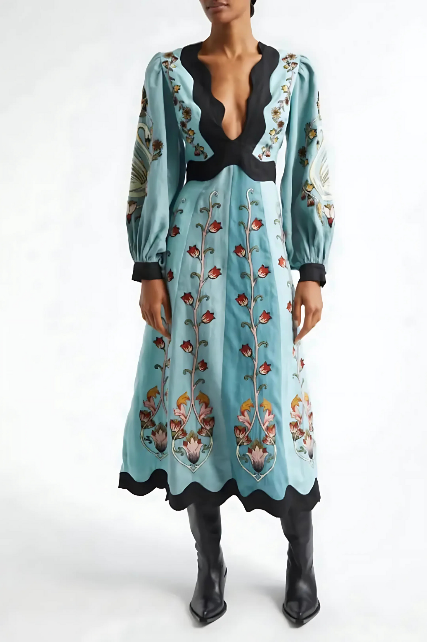 Katrielle | Sky blue embroidered dress