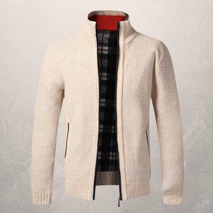 WW | Strickjacke Reißverschluss Hoher Kragen Gefüttert Gerippte Bündchen Und Saum