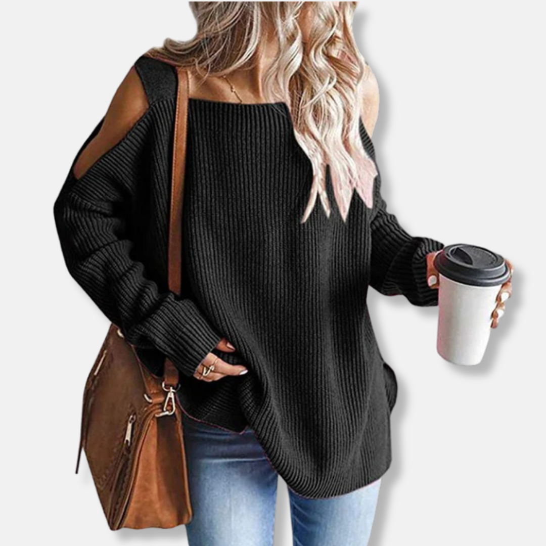 WW | Sweatshirt - Offene Schulter Strick - Lockere Passform - Strukturierter Stoff