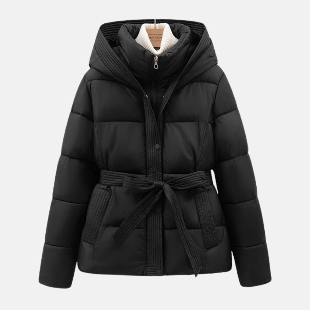 WW | Women's Padded Coat – Slim Fit Quilted Design – With Hood and Waist Drawstring – Zipper Closure