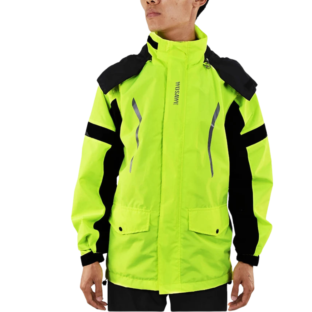 WW | Men's Waterproof Motorcycle Rain Jacket - Reflective Black/Green S-2XL