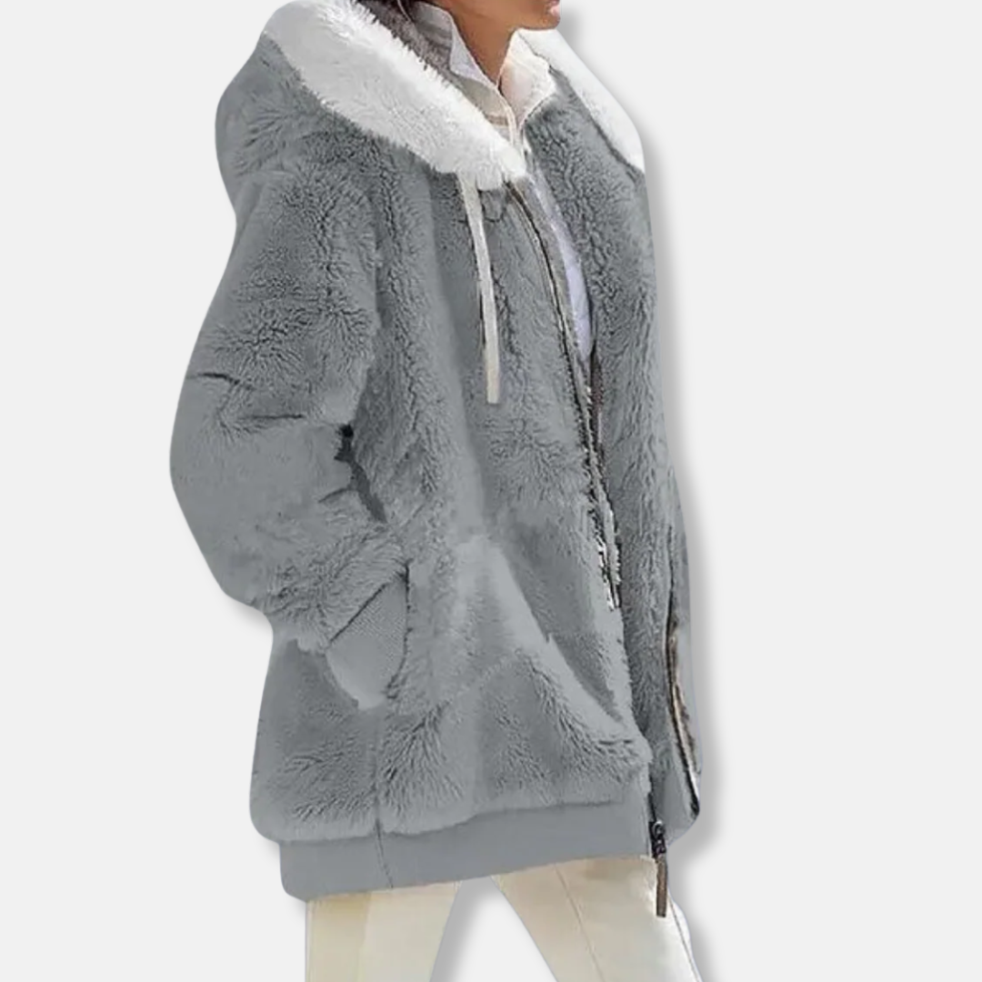 WW | Fleece Übergroße Fleecejacke - Kapuzen-Reißverschlussjacke