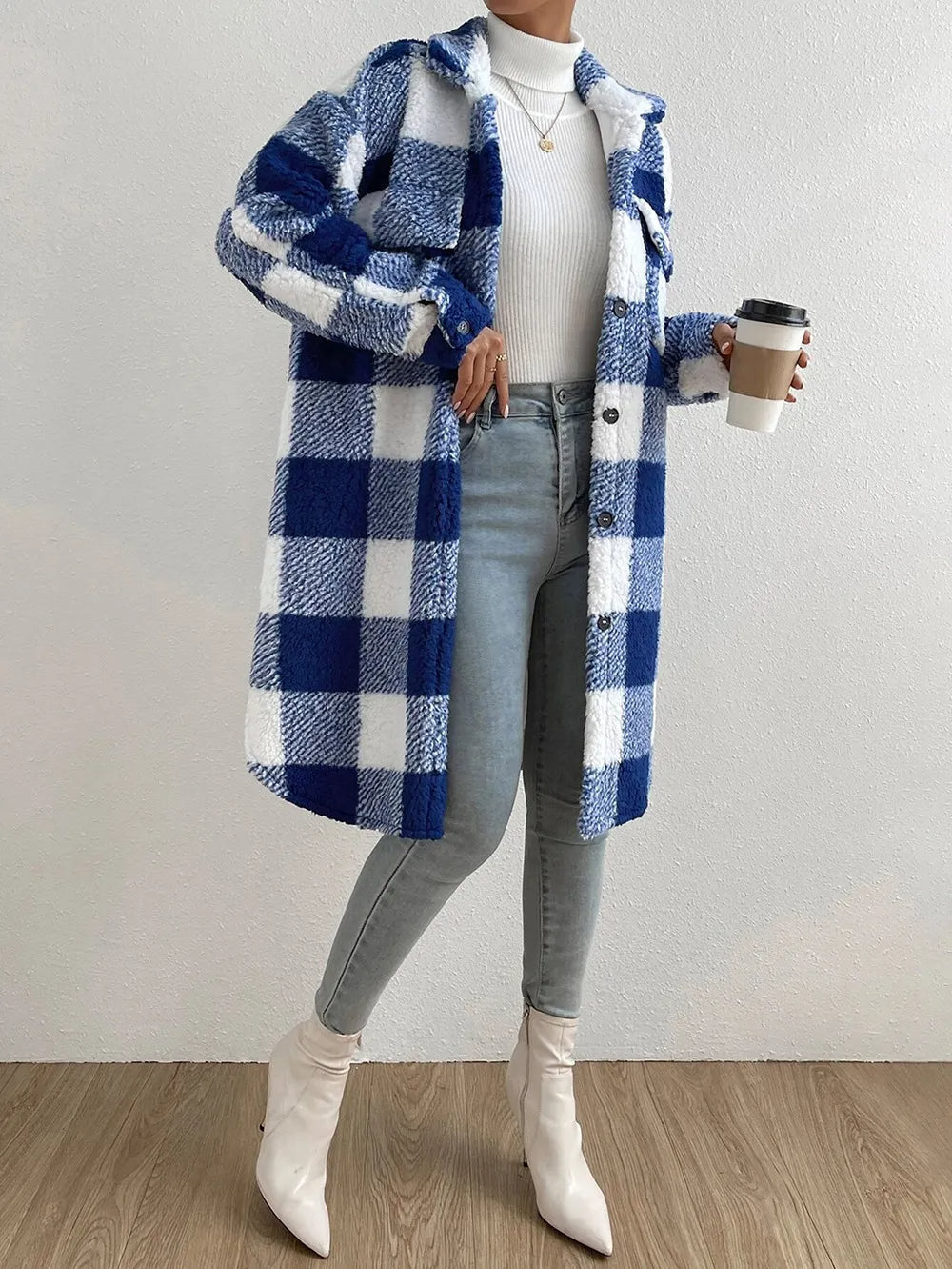 WW | Eleganter kariertes Fleece-Cape