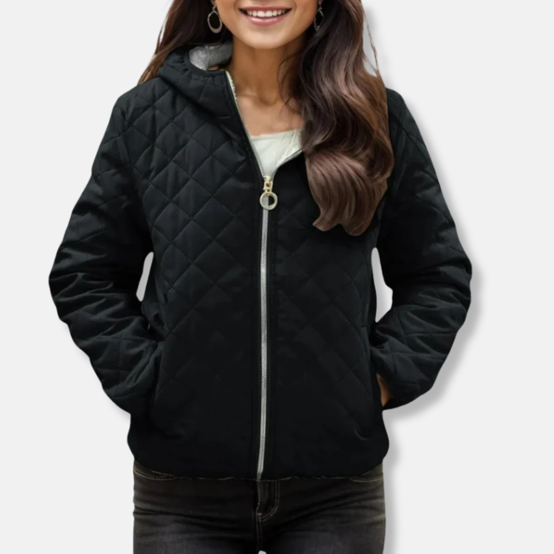 WW | Steppjacke Lässiger Schnitt Diamantsteppung Kapuze Elastischer Saum