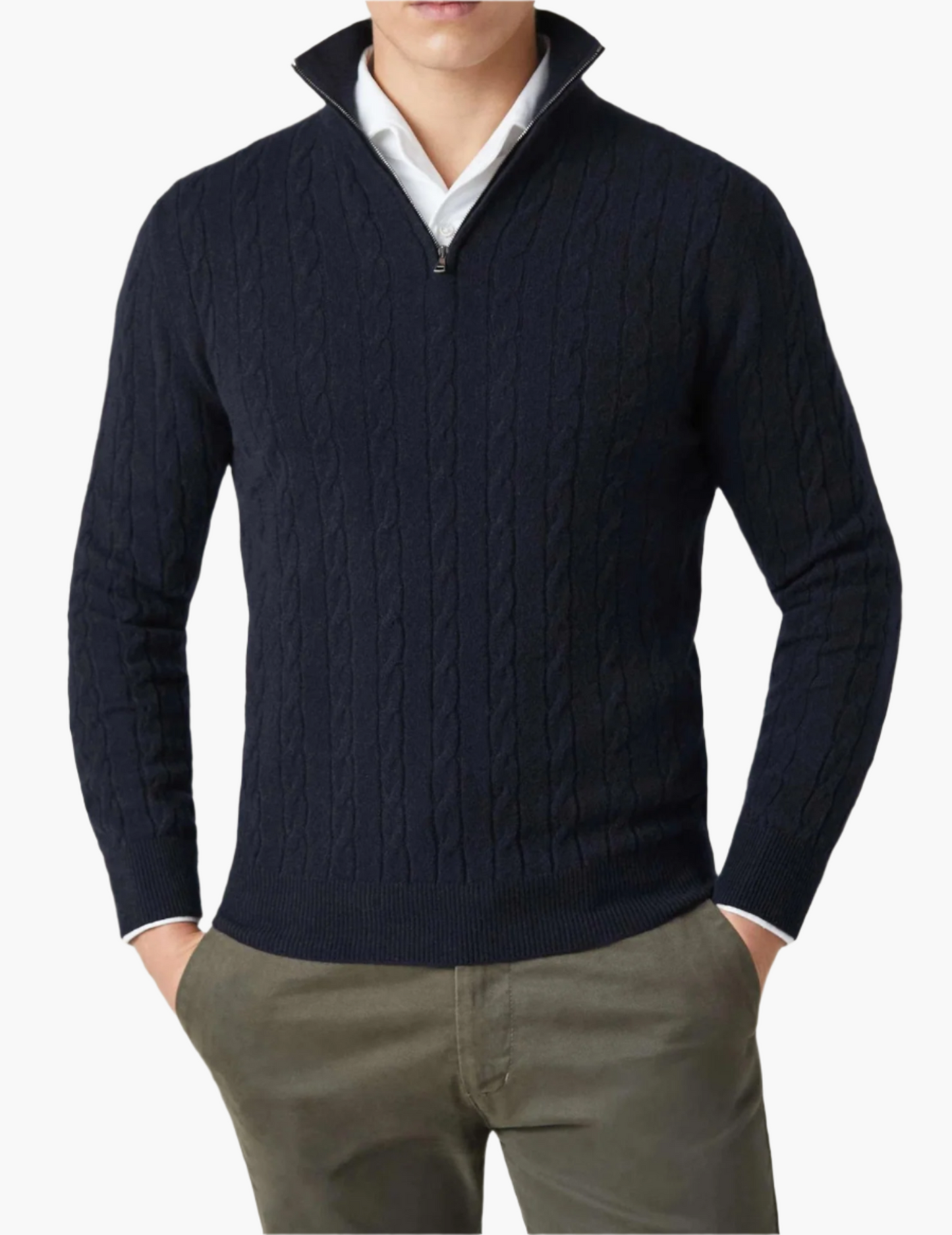WW | Cable Knit Sweater with Zipper - Elegant Business & Casual Sweater
