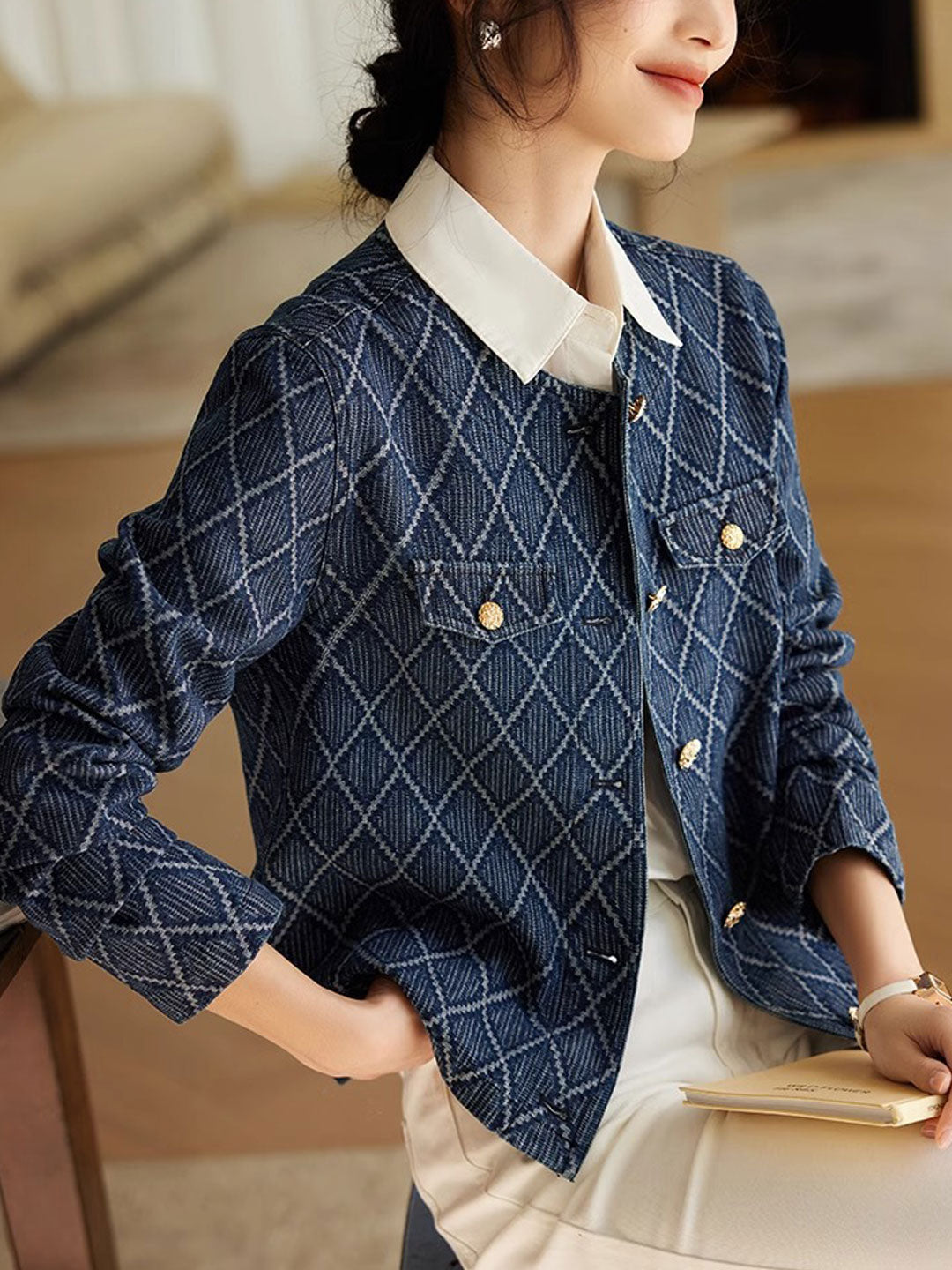 WW | Elegante Diamant Jacquard Denimjacke