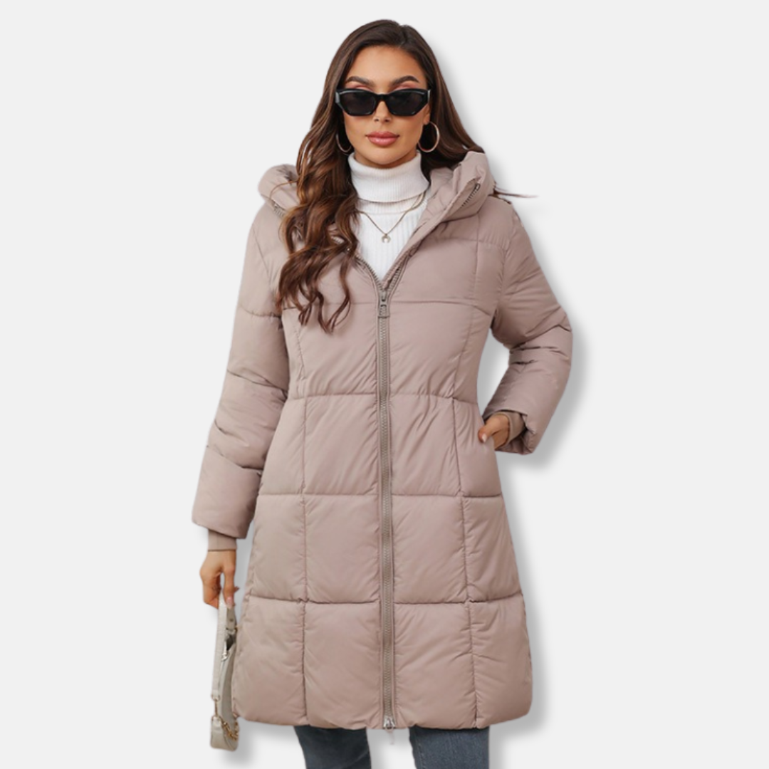 WW | Women's Padded Coat – Slim Fit – Mid-Length – Quilted Hooded Insulated Outerwear