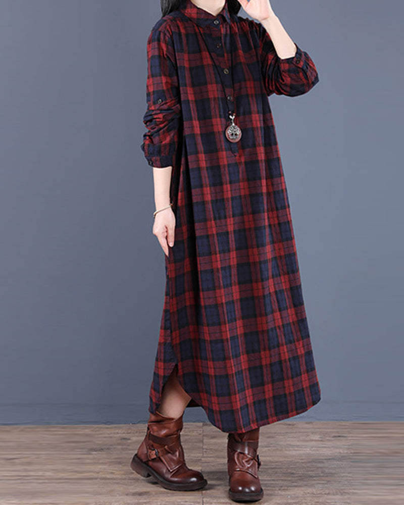 WW | Langärmliges Karo-Hemdkleid