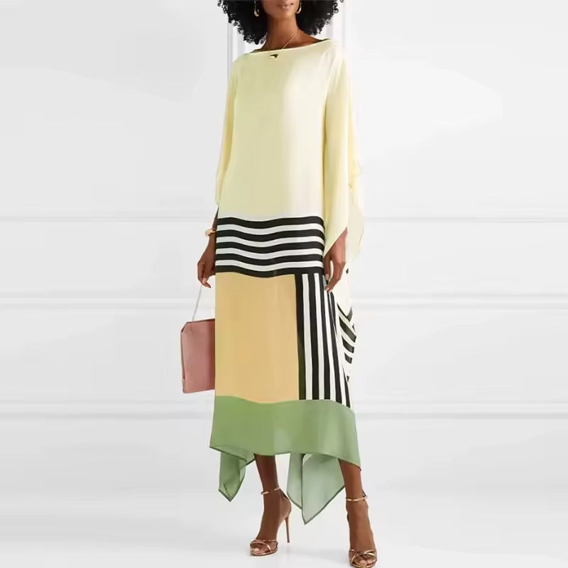 Modern Midi Dress in Batwing Style with Elegant Geometric Pattern