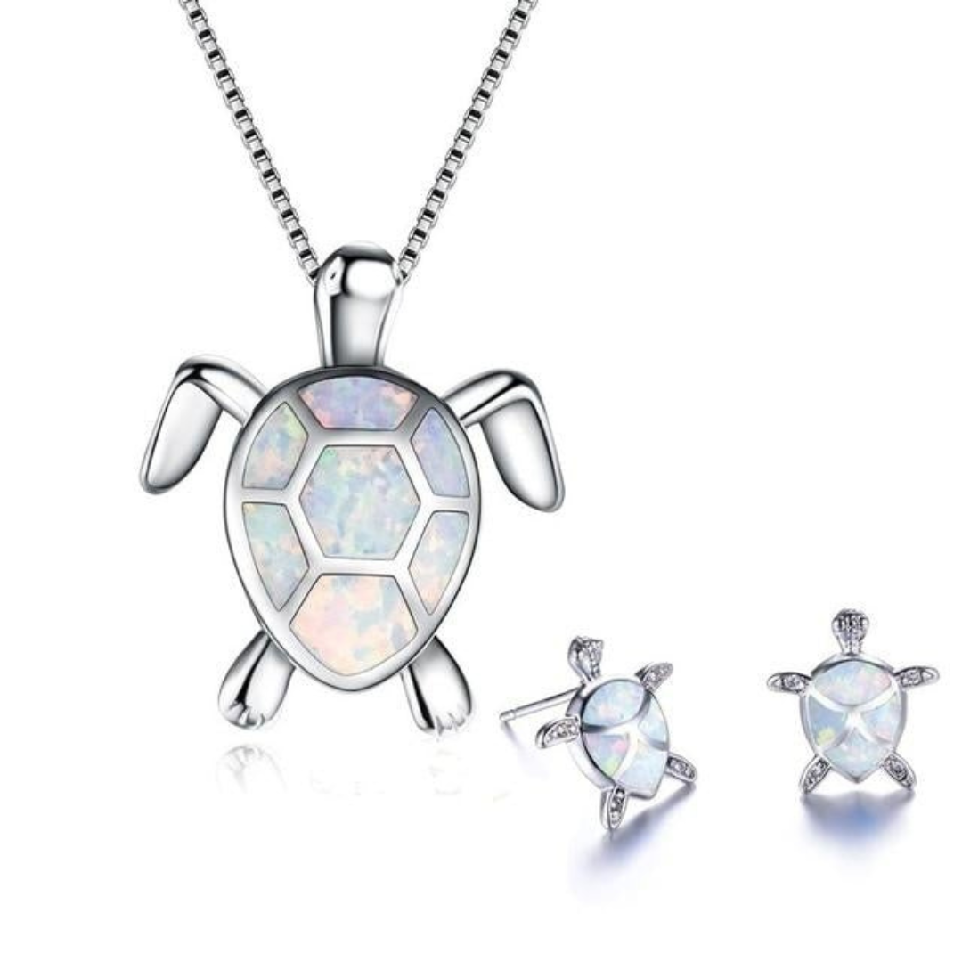 WW | Turtle Necklace + Earrings in Opal and Silver Silver