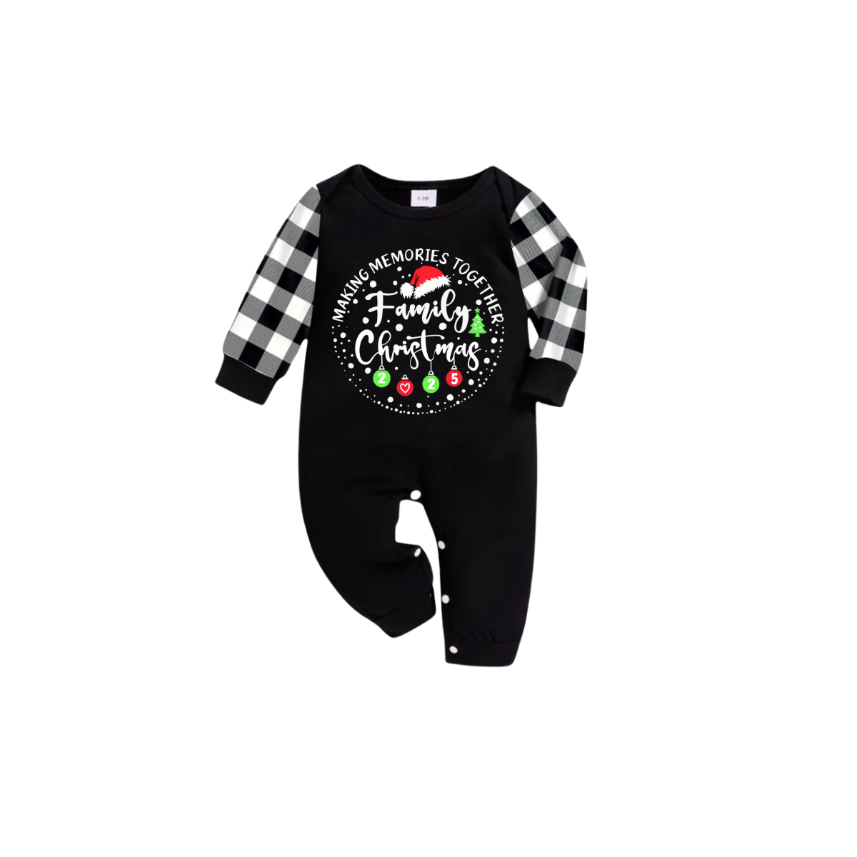 WW | Shared Memories Family Christmas 2025 Pajama Set - Black Top Black & White Plaid Pants White Text Graphic