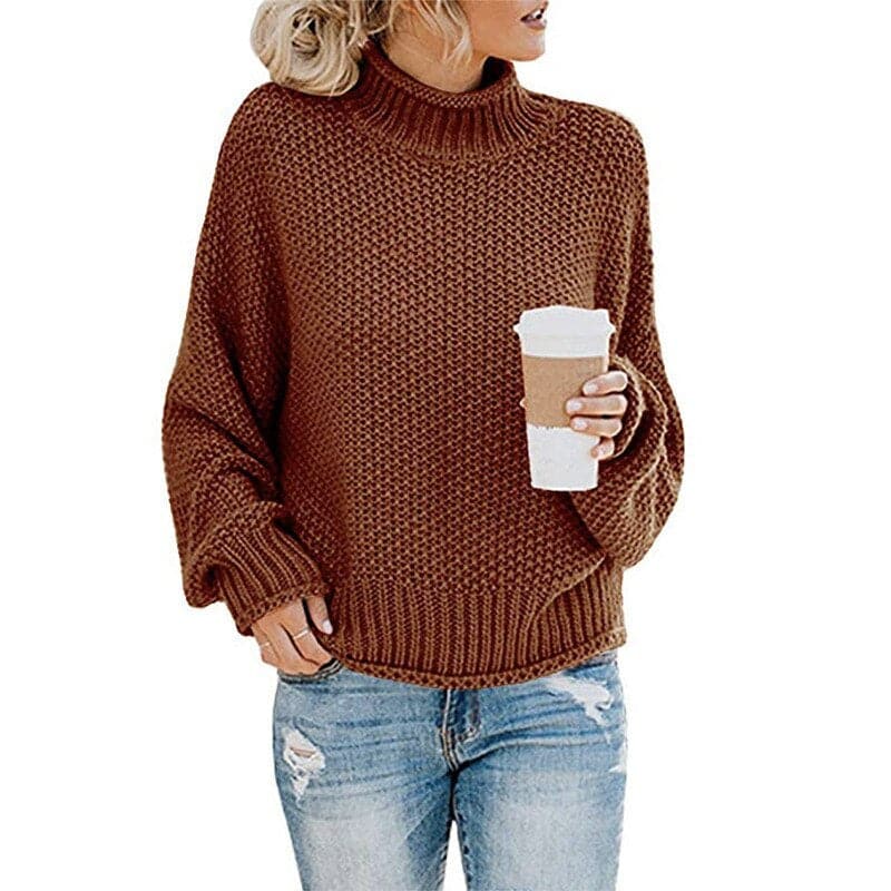 WW | Strickpullover Hoher Rollkragen Grobstrick Übergroß Passform Lange Ärmel