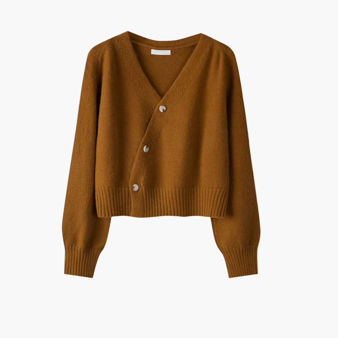 WW | Strickjacke mit V-Ausschnitt und schräger Knopfleiste - Moderner Cardigan für Alltag und Büro