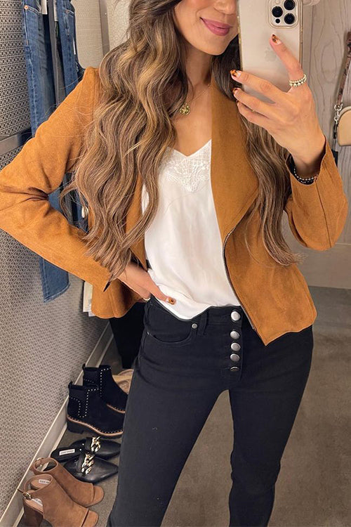 WW | With zipper, with pockets, faux-suede motorcycle jacket (in 7 colors)