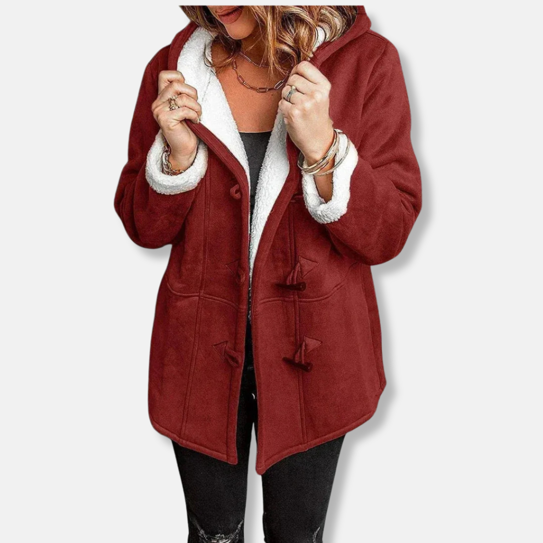 WW | Fleecejacke Lässiger Schnitt Kapuze Plüschfutter mittellang Knopfschlaufe