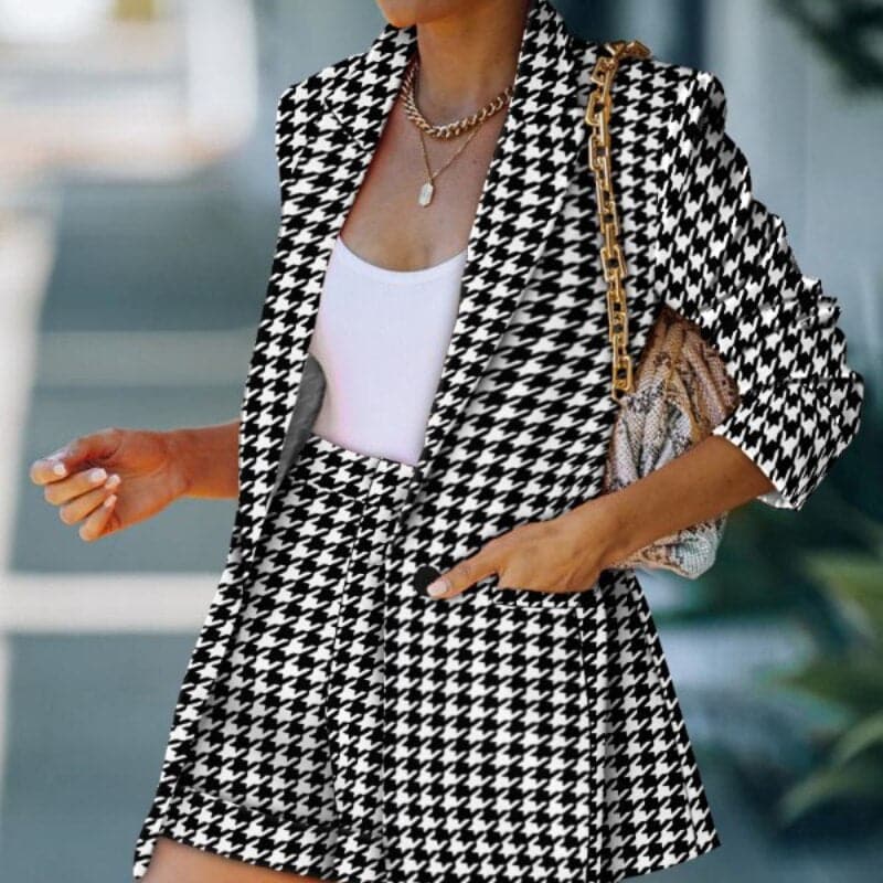 WW | Checkered Single-Breasted Oversized Fit Blazer Long Sleeves