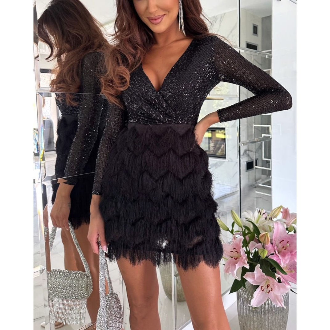 WW | Stilvolle Winter Chic Glitter Mini Kleid für Frauen