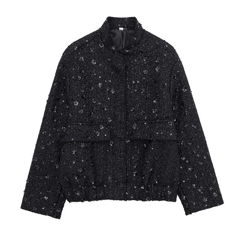 WW | Damen Leichte Pailletten Kurze Jacke Stilvoll & Nett