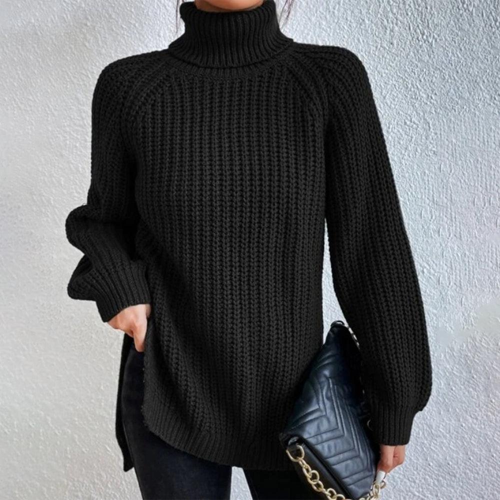 WW | Hochgeschlossener Langarmpullover in Schwarz