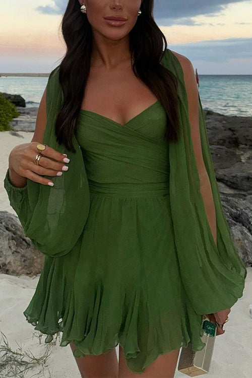 WW | V-Ausschnitt Rücken Schnürung Schlitz Ärmel Mini Kleid