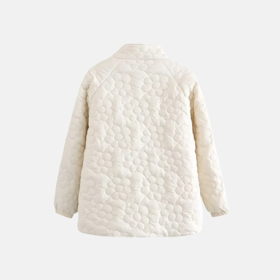 WW | Steppjacke Lockere Passform Florale Stickerei Druckknopfverschluss Stehkragen