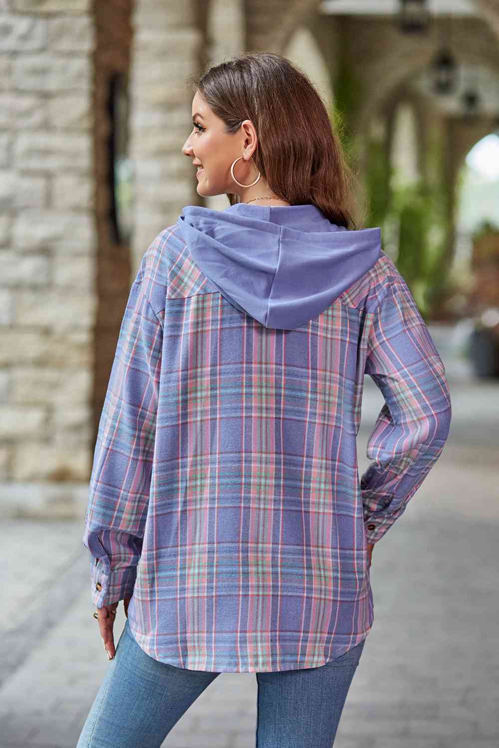 WW | Plaid Long-Sleeved Hooded Jacket