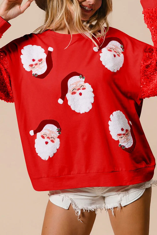 WW | Weihnachten Lässig Locker Rundhals Pailletten Ärmel Sweatshirt