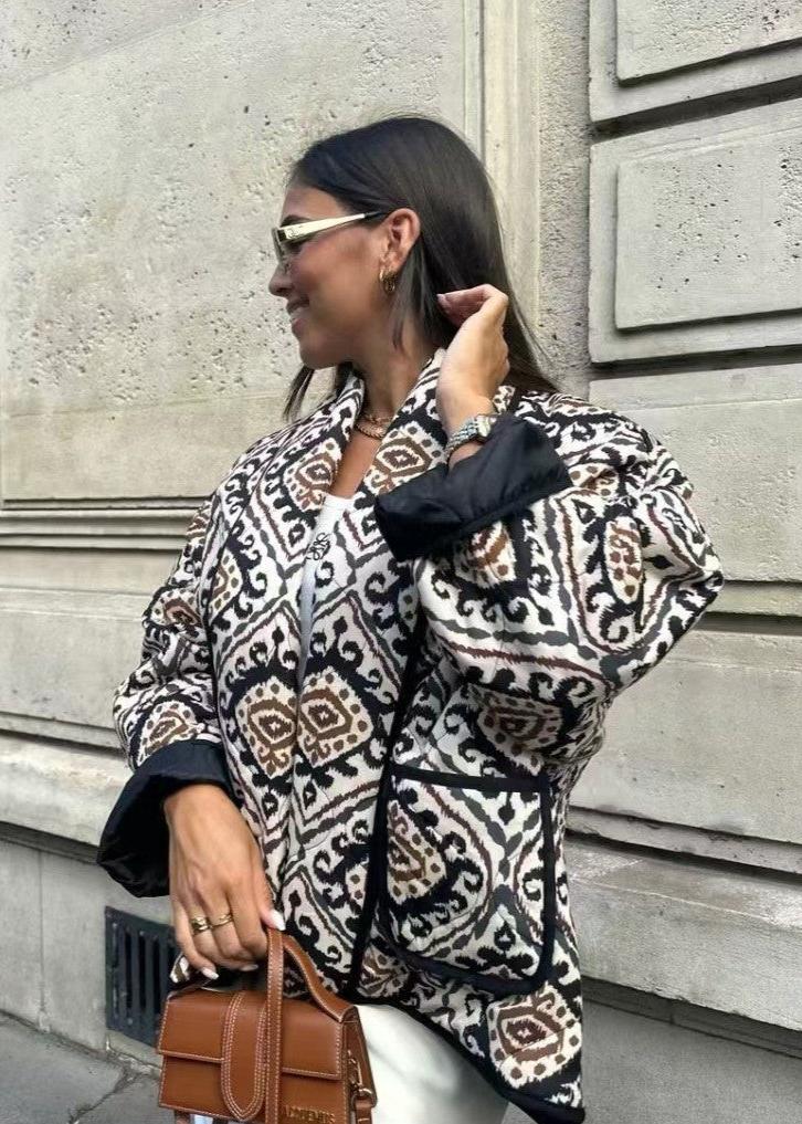WW | Druck Kontrastfarbe Baumwollgepolsterte Jacke