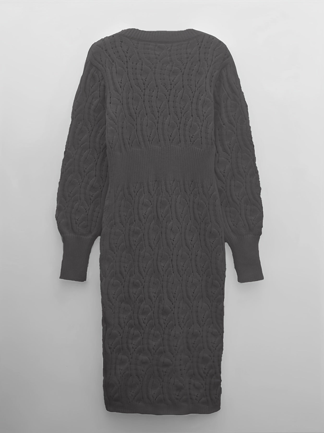 WW |  Baumwolle Solide Loch Pullover V-Ausschnitt Lange Ärmel Midi Formelles Kleid Für Damen - Ideal für formelle Anlässe