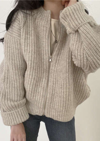 WW | Reißverschluss Chunky Strickcardigan - Oversized Rippstrickjacke