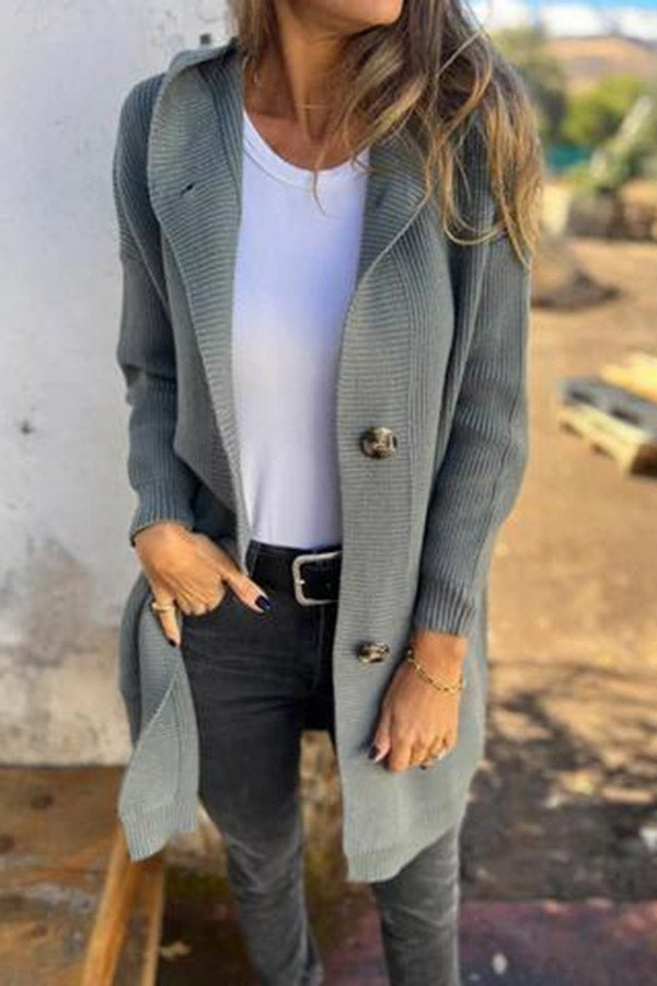 WW | Mittellange Strickjacke mit Kapuze und Taschen für Frauen