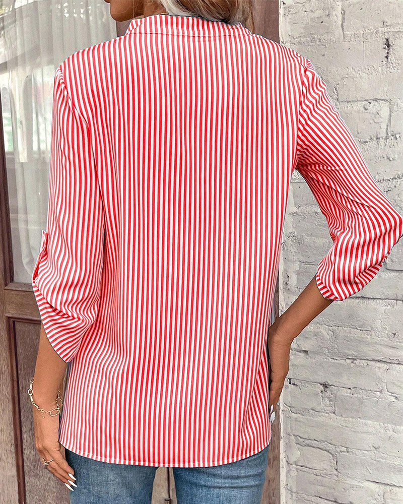 WW | striped V-neck T-shirt with chest pocket