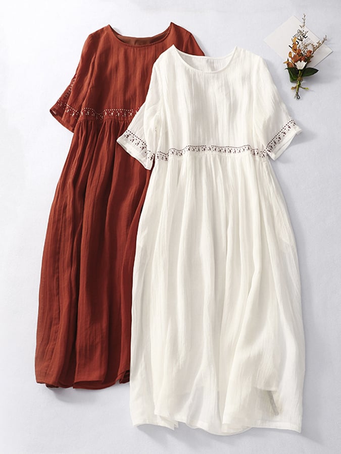 WW | Women's Embroidered Cotton Linen Dress