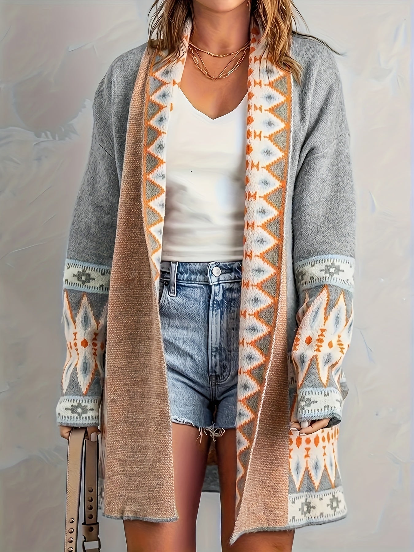 WW | Geo Muster Wolle Strickjacke Für Damen - Perfekt für lässige Tage