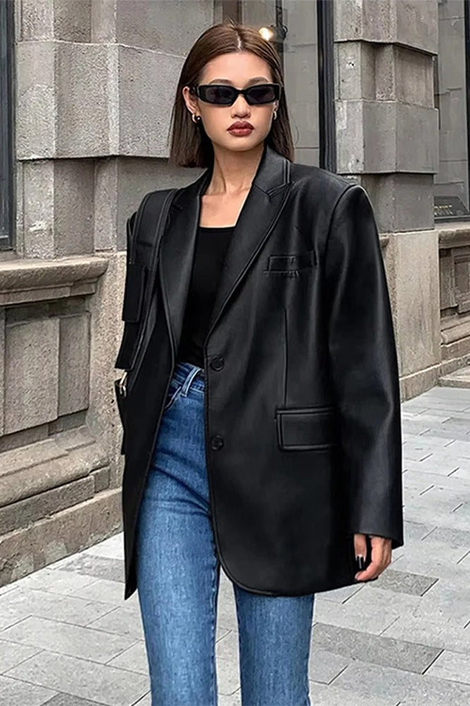 WW | PU Leather Blazer Jacket