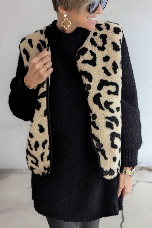 WW | Leopardenmuster Frontöffnung Lässige Herbst- und Winterweste Jacke