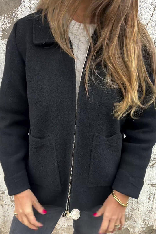 WW | Color Lapel Zipper Pocket Casual Jacket