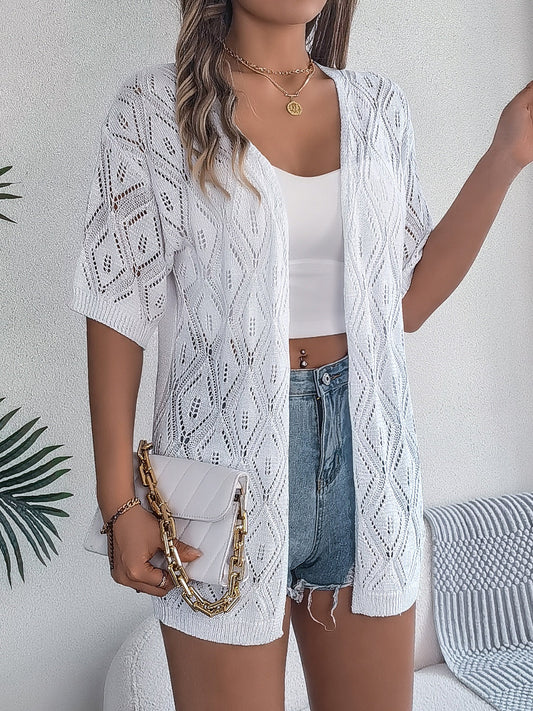 WW | Durchbrochene Offene Front Halbarm-Cardigan