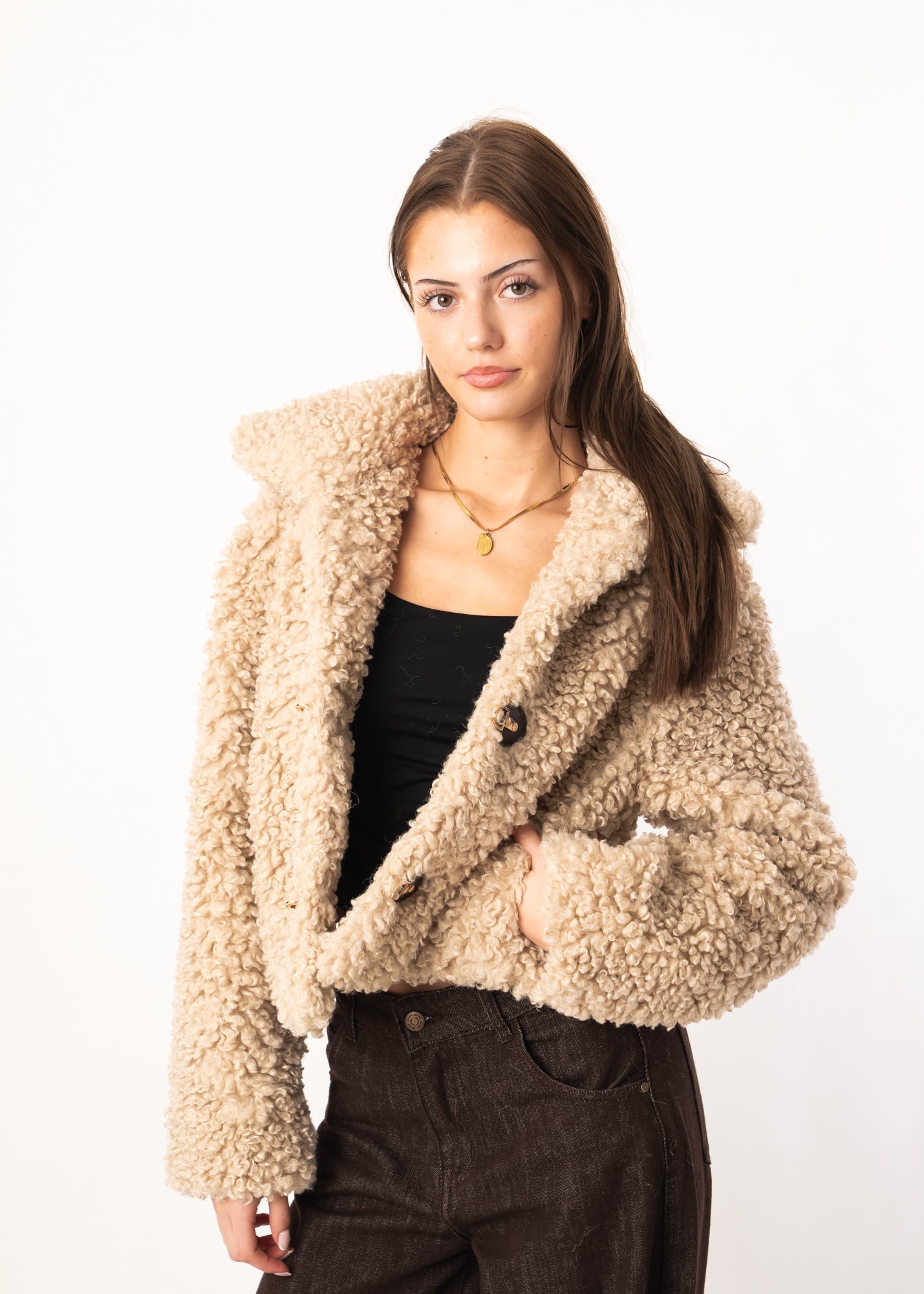 WW | Lockere Lammfelljacke mit Locken