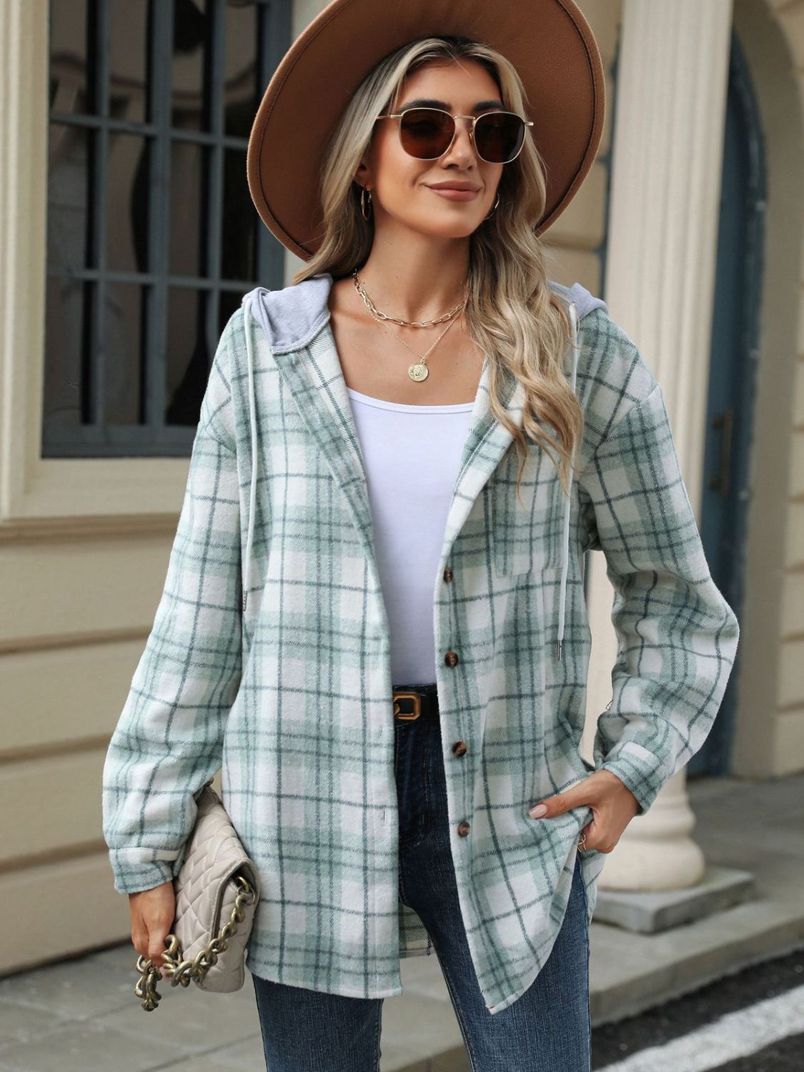 WW | Damen Kapuzenjacke mit Kordel und Kariertem Muster