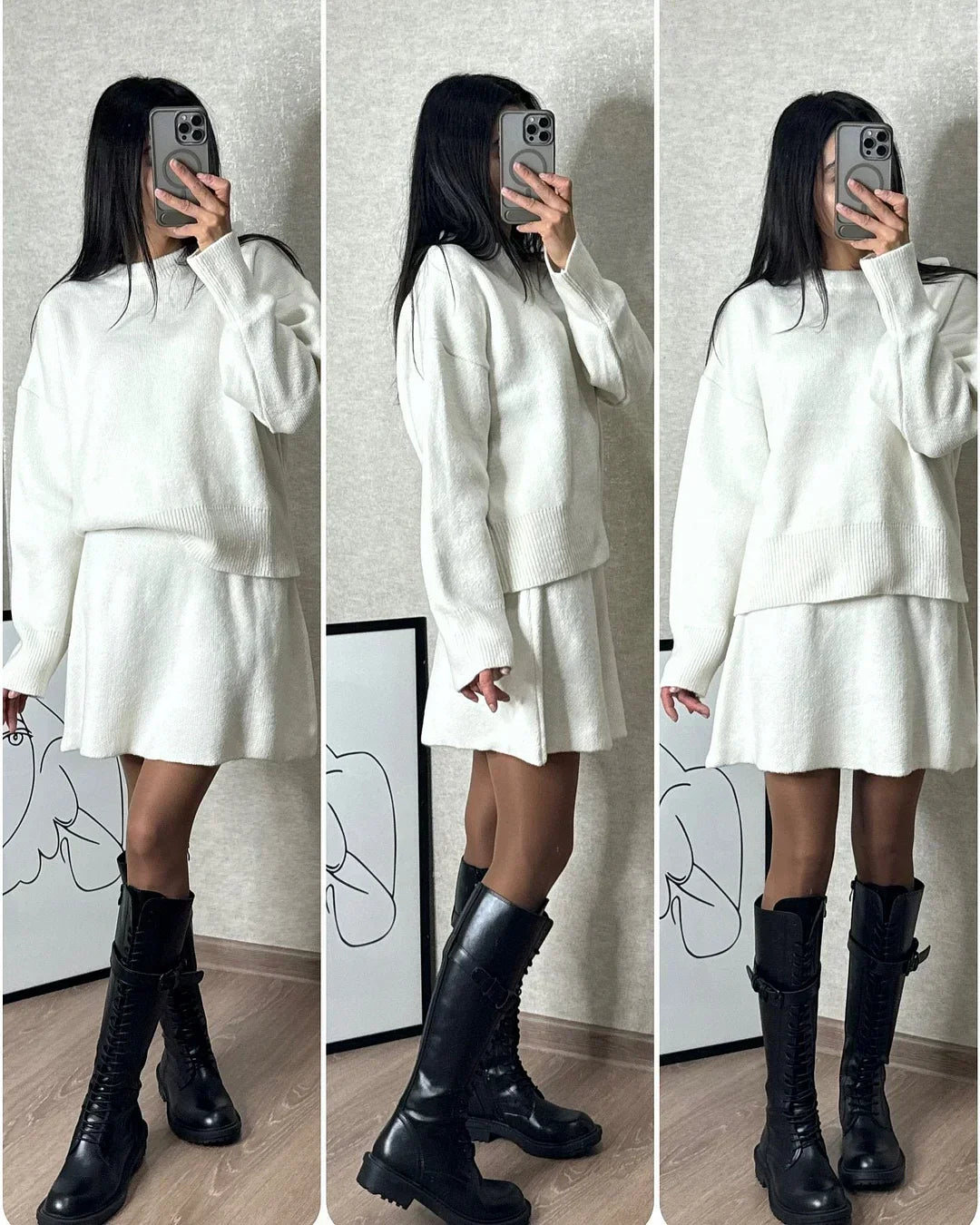 WW | Knit Two-Piece - Oversized Sweater & Mini Skirt - Autumn Outfit