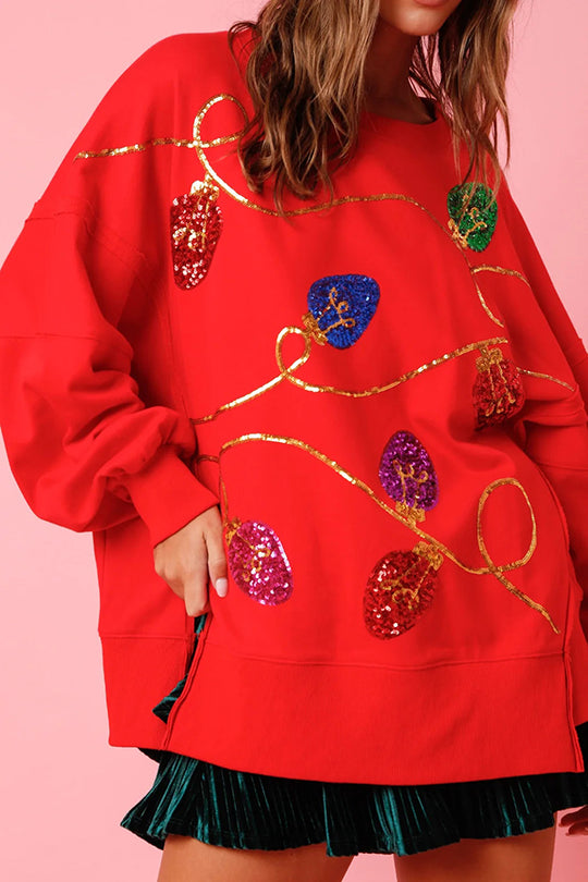 WW | Christmas Lights Sequin Slit Pullover Sweatshirt