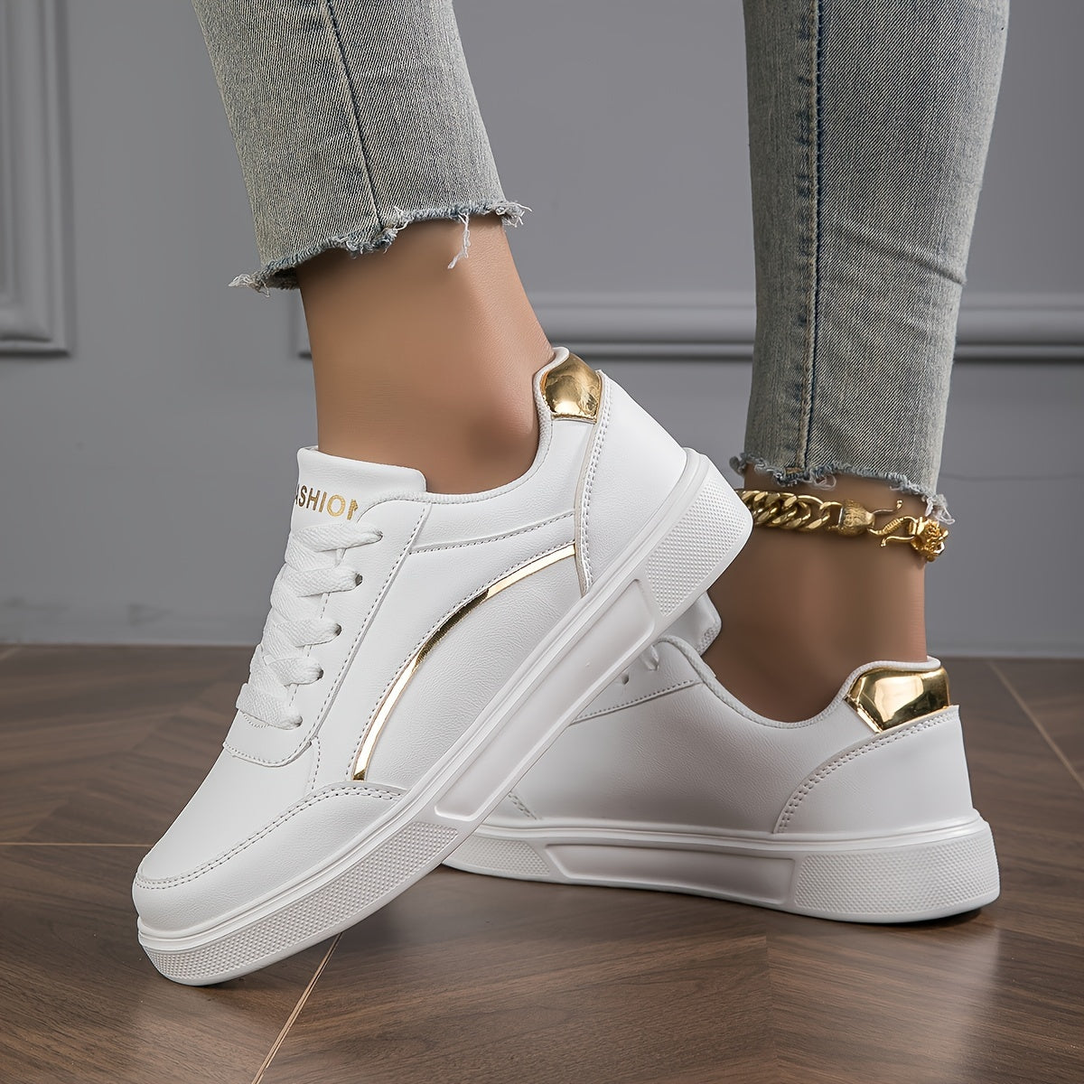 WW | Damen Sneaker in Einfarbiger Ausführung Mit Schnürsenkeln Und Weicher Sohle